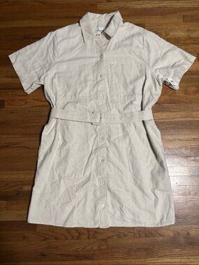 NWT Abercrombie & Fitch linen button up style casual dress cream beige
